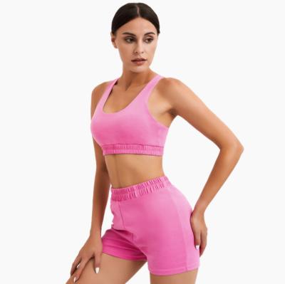 China Breathable Wholesale Sports Leisure Yoga Shorts Sweatshirt Sports Suit Fashion Solid Color Workout Clothes Bra Shorts Yoga Suit Women for sale