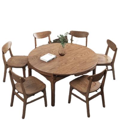 China Modern Retractable Dining Room Furniture Retractable Log Dining Table Set 6 Seats for sale