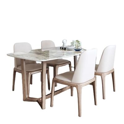 China Modern Design Solid Home Furniture Ash Wood Rock Beam Dining Table Sets 4 Seats for sale