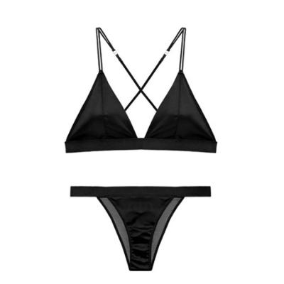 China Wholesale Hot Selling Women's Triangle Wire Free Bra Sexy Seamless French Back Ultra-thin Beautiful Cup Seamless Bra Set Lingerie Underwear Set for sale