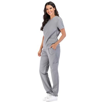 China Cheap Price High Quality Thin V-Neck Hospital Elastic Sets Hospital Scrubs Nurses Uniform for sale