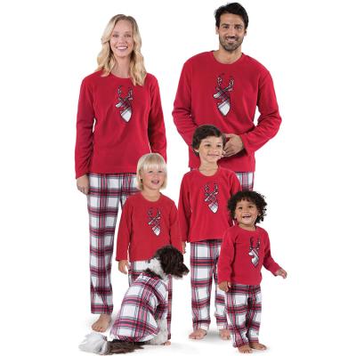 China Breathable Round Neck Long Sleeve Plaid Christmas Elk Family Pajamas For Parents And Kids for sale