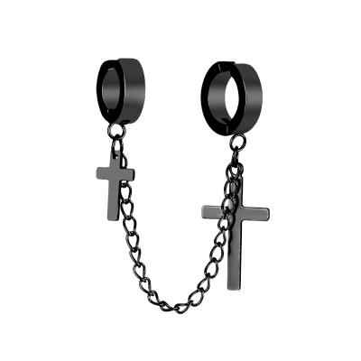 China Hot Selling Hiphop Black Stainless Steel Tassel Cross Chain Earrings For Men And Women for sale