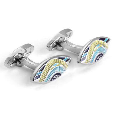 China Luxury White Steel Plating Brass Made Oval Enamel Cufflinks For Mens Womens Gift Party With Gift Box for sale