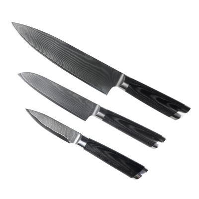 China Durable 8inch/5inch /3.5inch 3 Piece Damascus Kitchen Chef Knife Set With Black Micarta Handle for sale