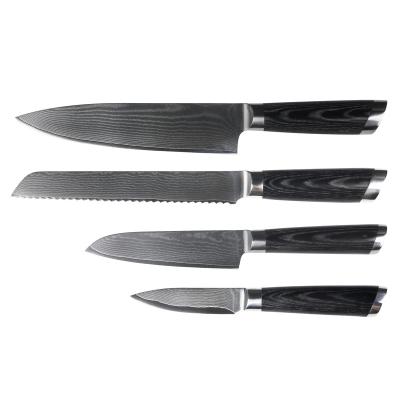 China Sustainable Multifunctional Professional Kitchen Knives 4pcs Damascus Chef Knife Sets With Micarta Handle for sale