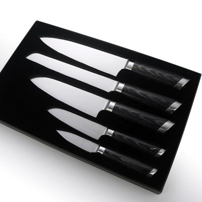 China Yangjiang Factory Sustainable Sale 5 Pieces Chef Knife Kitchen Damascus Set With Micarta Wood Handle for sale