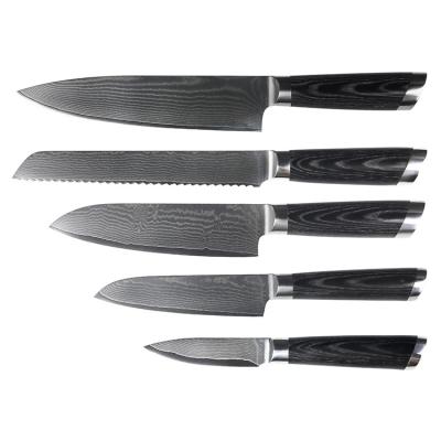 China Sustainable 5 Piece Premium Damascus Kitchen Knife Set With Luxury Black Gift Box for sale