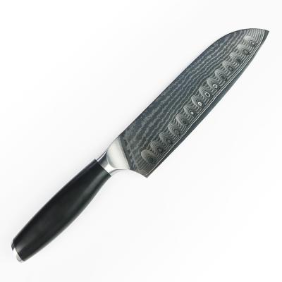 China Viable Professional 7inch Damascus Santoku Kitchen Santoku Knife With Dots On The Blade for sale