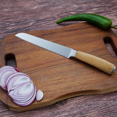 China Sustainable Professional Bamboo Handle Kitchen Bread Knife With 5Cr15MoV Stainless Steel Blade for sale