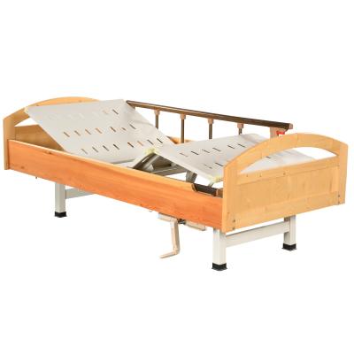 China Hospital Bed One Crank Manual Wooden Nursing Patient Bed For Rehabilitation Home Hospital for sale