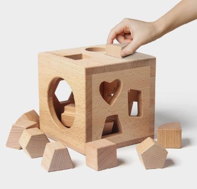 China Eco-friendly Toy Intelligence Box Early Wooden Puzzle Education Geometric Shape Matching Cognitive Building Blocks en venta