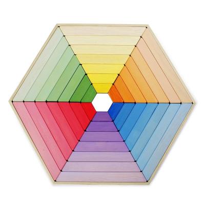 China Brain Development Kids Color Learning Toys Montessori Resources Constituent Wooden Blocks Rainbow Hexagon Wooden Puzzle en venta