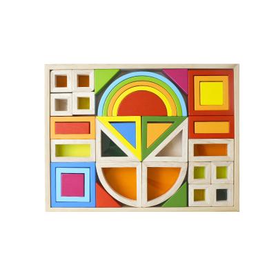 China Wooden Educational Toy 37pcs Mix And Match Rainbow Blocks Wooden Montessori Acrylic Colorful Educational Learning Toys For Children en venta