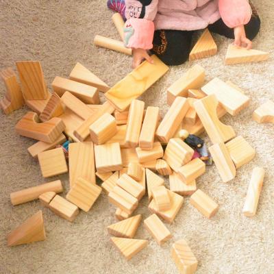 China Construction Toy Preschool Indoor And Outdoor Play Set Wooden Toys 64pcs Pinewoodn Blocks en venta