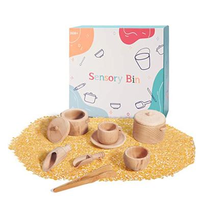 China Other Education Toys 11 Pieces Sensory Bin Factory Montessori Toys Wooden Toys Mini Wooden Dish Scoops and Wooden Tongs for Fine Motor Learning en venta