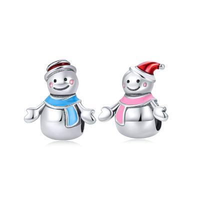 China Charm New Popular Mr. Snowman Miss Snowman Oil Dripping Cartoon Cute Charm Beaded S925 Sterling Silver for sale