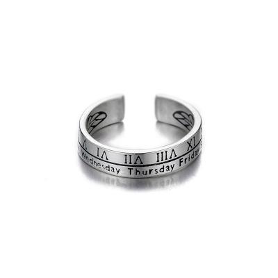 China Fashion Silver Roman Numeral Ring Date Carved Ring Female Thai Silver Open Jiada S925 Vintage Retro for sale