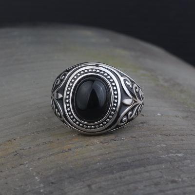 China Fashion popular men's jewelry S925 sterling silver personality fashion Korean version with black agate open ring for sale