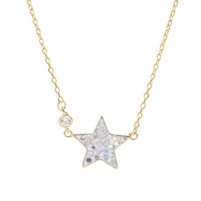 China Popular thin layer gold S925 sterling silver pentagonal star clavicle chain, heart-shaped full diamond pendant necklace for ladies for sale