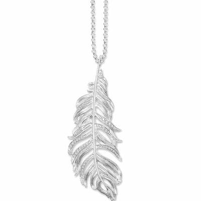 China Wholesale High Quality Fashion Gothic Vintage Feather Necklace Copper-Silver Alloy For Unisex Feather Necklace Pendant Jewelry for sale