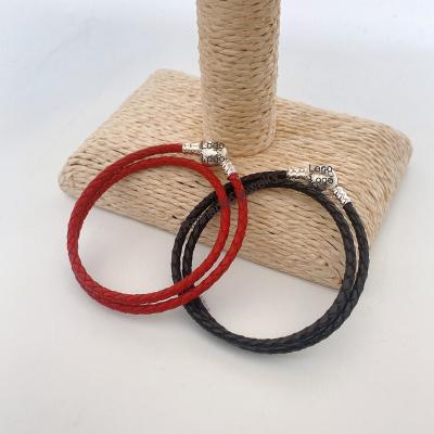 China Cute Colorful Rope Chain Woven Kids Leather Bracelets Fit Pandoraer Moments Double Black Leather Bracelets for sale