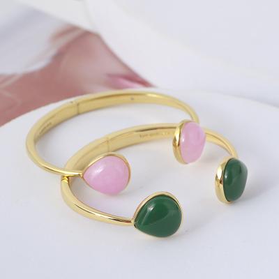 China 2022 New Arrival Kate Shovels Bangle FASHIONABLE Alloy Open Design Brass Gold Plated Crystal Cuff Bracelet Pink For Women Jewelry for sale