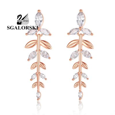 China Vintage SGALORSKI Trendy 18k Gold Plated Copper-Silver Alloy Original Zircon Stud Earrings Luxury Crystal Leaf Women Jewelry for sale