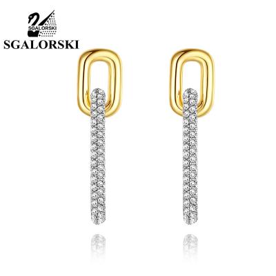 China FASHIONABLE Elegant SGALORSKI CZ Link Chain Copper-Silver Alloy 18K Gold Plated Chained Oval Circle Diamond Earring For Women Jewelry for sale