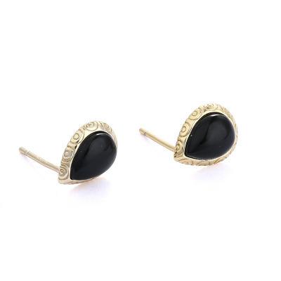 China Popular Drop-shaped Temperament Agate Pattern Ladies Black Silver Plated Earrings S925 Sterling Silver Earrings Gold for sale