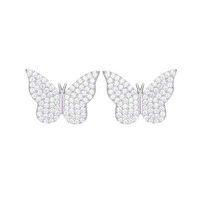 China Newest Vintage Amazon Hot Sale Design 925 Sterling Silver Trendy Tiny 5A CZ Stud Diamond Butterfly Earrings for sale