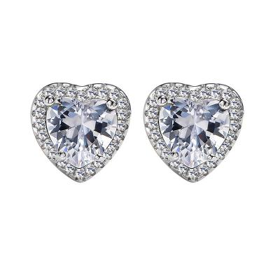 China Vintage Amazon Hot Sale 925 Sterling Silver 5A CZ Heart Platinum Plated Diamond Earrings Jewelry Designer Making for sale