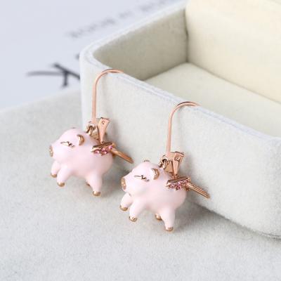 China Cute Vintage Kate Alloy Spade 18k Gold Plated Wholesale Cute Flying Pink Hog Earrings Jewelry Enamel Luster Circle Fashion Hog ​​Earrings for sale