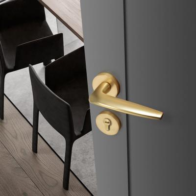 China JUNCHEN A8036R01 Matt Gold Aluminum Alloy Good Quality Traditional Hotel Residence Bedroom Door Lever Lock Set For Interior Wooden Door for sale