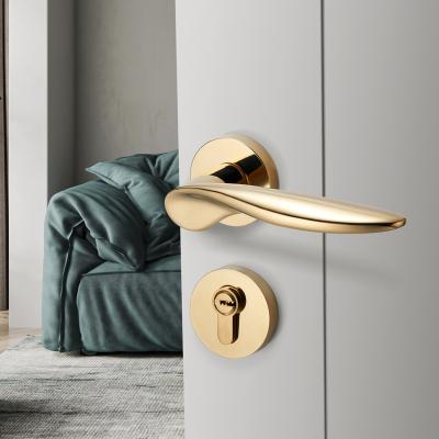 China JUNCHEN 8037 Real Gold Traditional Privacy Entry Door Lock Bedroom Hotel Room Lever Handle Zinc Alloy Lock For Interior Wood Door for sale