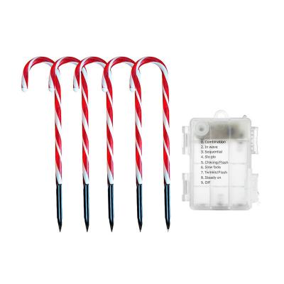 China Outdoor Christmas Candy Cane Lights Plastic Solar Ground Decorations Light Socket Decorations, One Set of Five Solar Light for sale