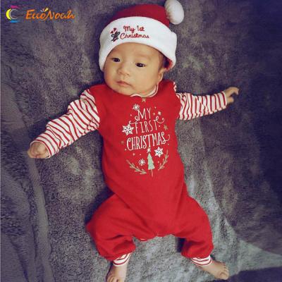 China Hidden Buckle Wish Explosions Baby Christmas Letter Stripe Stitching Newborn One-Piece Rising Rompers Printed Costume Baby Rompers Overalls for sale