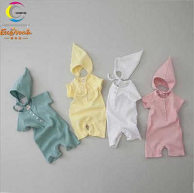 China Antibacterial Rib Baby Clothes Sets 2 Pcs Shortsleeve Romper With Hat Style Hot Summer Wear Cotton Creepers for sale