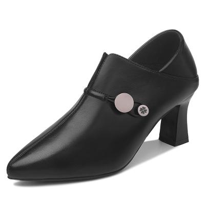 China Lightweight Women High Heel Shoes Pumps 2022 New Design Zipper Headed Toe Pig Skin Insole Dress Shoes Black For Women/Ladies for sale