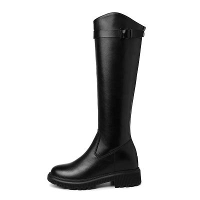 China Internal Increased Genuine Leather Ladies Botas Elegent Tall Black Boots Thermal Fashionable Women Knee High Boots Good Quality for sale