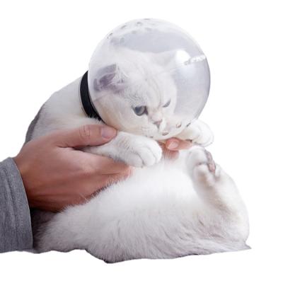 China Pet Space Hood For Cat Transparent Cat Headgear Circle Viable Pet Hood Safety Breathable Bath Cover L for sale