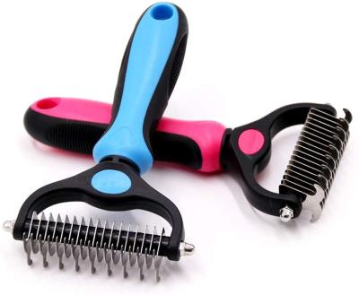 China Pet Grooming Tool Viable Double Sided Shedding Dog Dematting Comb Grooming Undercoat Rake for sale