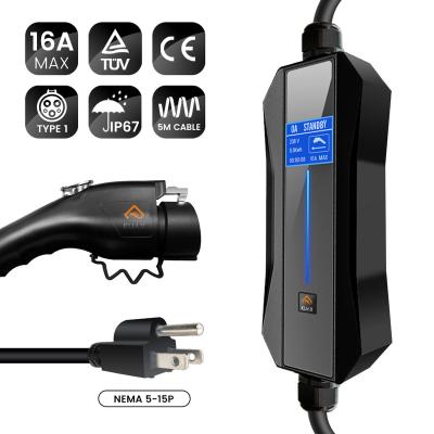 China Portable EV Charger KUAX 16A Type 1 Type - 2 NEMA5-15P Plug Portable Electric Vehicle Car EV Fast Charger for sale