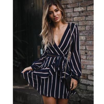 China Amazon AliExpress AliExpress Viable Border Women's New Autumn European Style Fashion Striped Long Sleeve Dress 9780 for sale