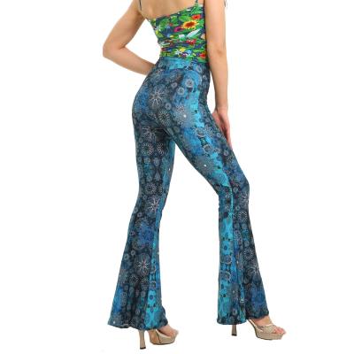 China 2021 Women's Wide Leg Palazzo Pants Turnip Casual Floral Print Anti-Wrinkle Trousers Women Long Elastic Waist Wide Leg Pants Plus Size Breeches for sale