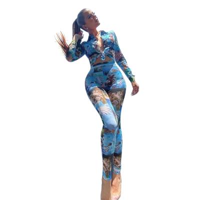 China Autumn women's anti-pilling fashion printing casual hip-lifting long-sleeved sports overalls pants suit can be customized for sale