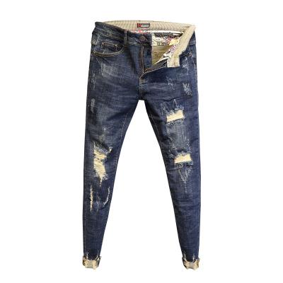 China Brand Breathable Designer Mens Ripped Jeans Pants Hi Street Destroyed Denim Pants Washed Patchwork Blue Cowboy Bottoms Big Size for sale