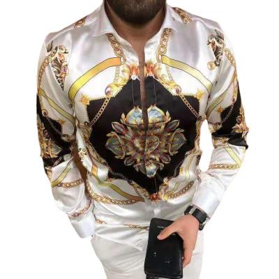 China 2022 Hot Selling Anti-wrinkle European American Men's Clothing Casual Fashion Printed Straight Cardigan Sleeve Shirt Men Long for sale