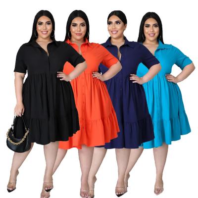 China Fashion daily women plus size short sleeves dress ladies v neck casual dress layered women shirt skirt for sale