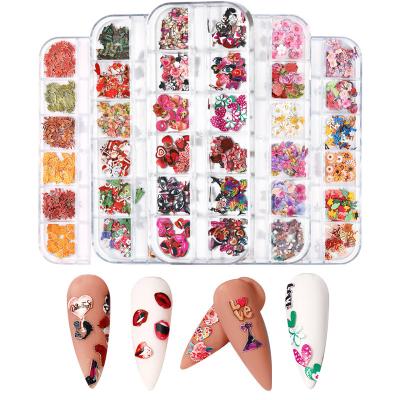 China New Fashionable Wood Pulp Nail Art Jewelry Long Bar Box Piece Set Color Flower Butterfly Christmas Snowflake Nail Patch for sale